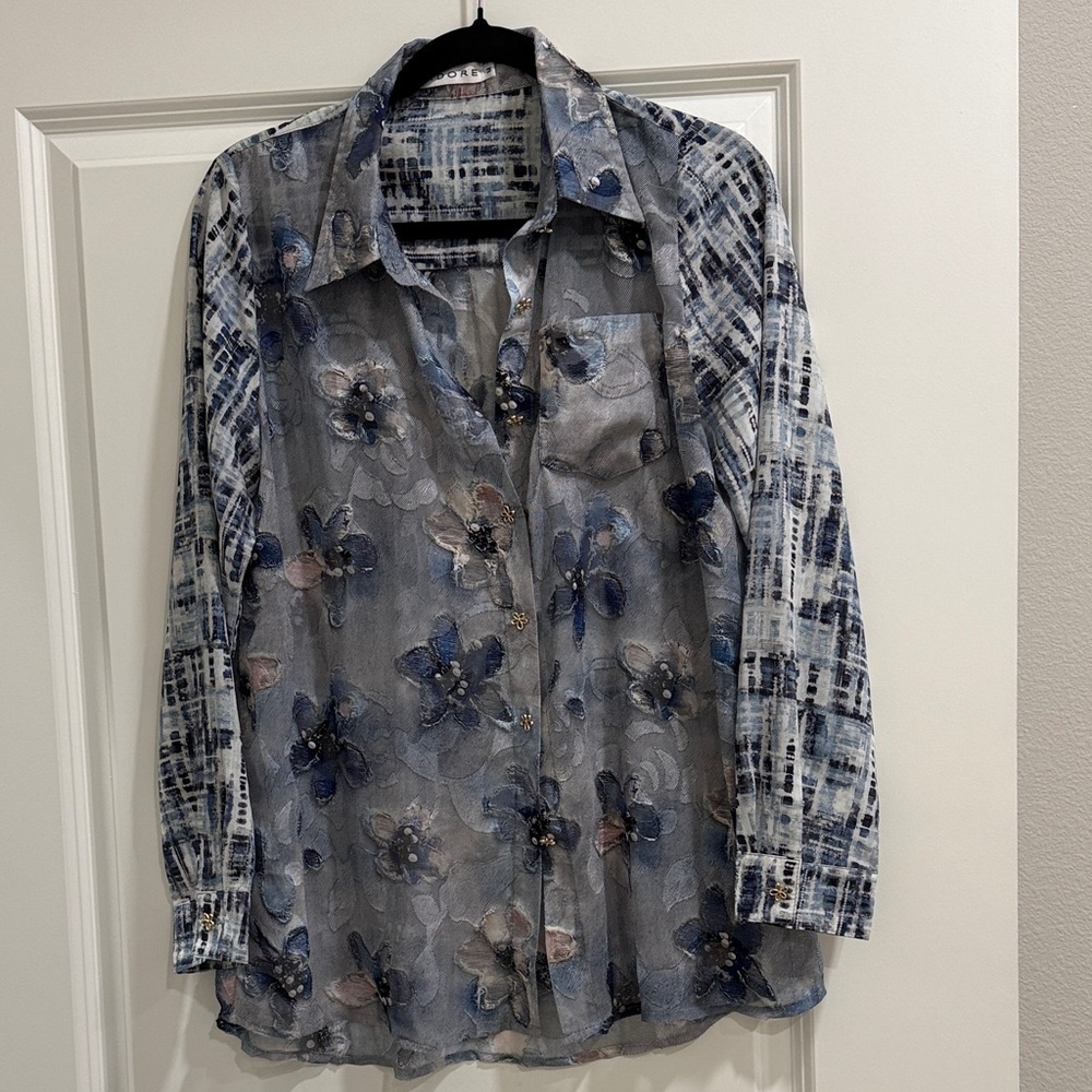 ‼️NOT FOR SALE Adore Blue and Gray Sheer Shirt